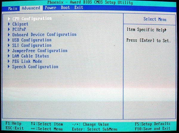 phoenix awardbios cmos setup utility onboard device