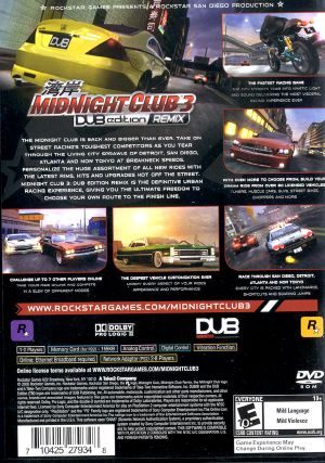 Midnight Club 3: DUB Edition Remix PS2 Back cover