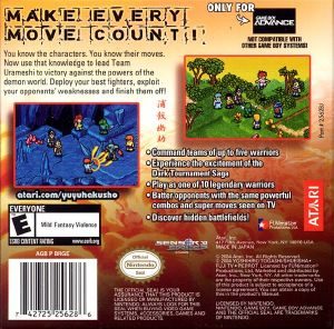 Yu Yu Hakusho Tournament Tactics Gba Back Cover