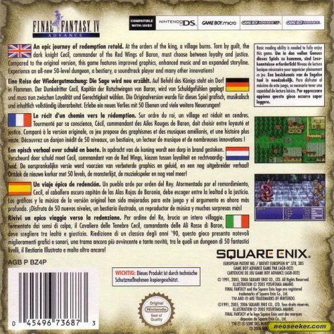 Final Fantasy Iv Advance Gba Back Cover