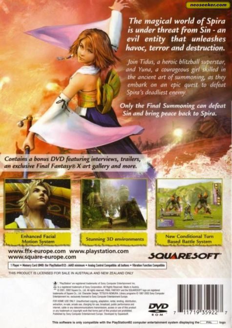 Final Fantasy X Ps2 Back Cover