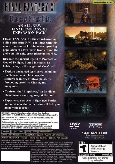 Final Fantasy Xi Chains Of Promathia Ps2 Back Cover