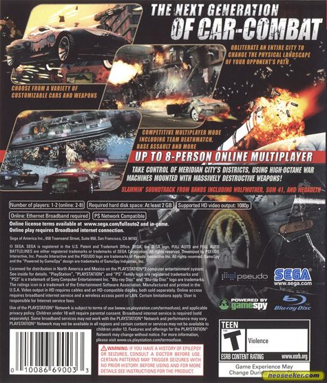 Full Auto 2 Battlelines Ps3 Back Cover