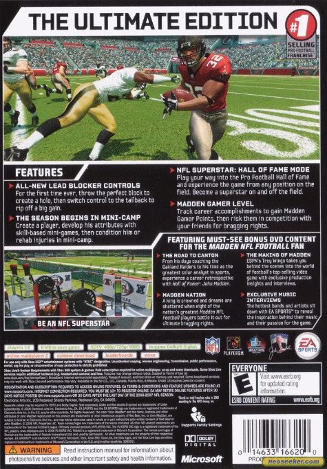 Madden NFL 08 XBOX360 Back cover