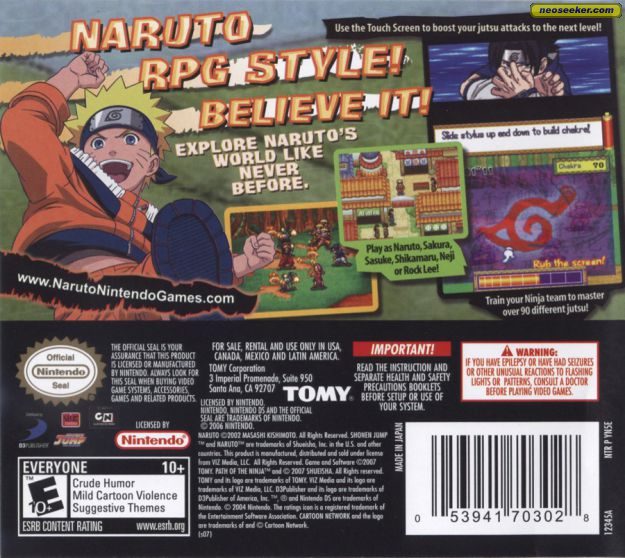 Naruto Path Of The Ninja Ds Back Cover