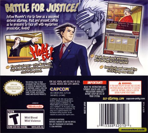 Phoenix Wright Ace Attorney: Trials and Tribulations DS Back
