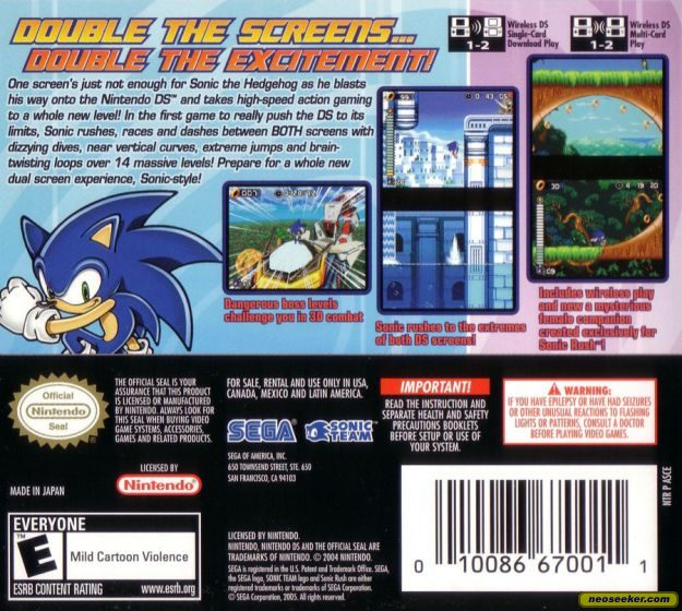 Sonic Rush Ds Back Cover