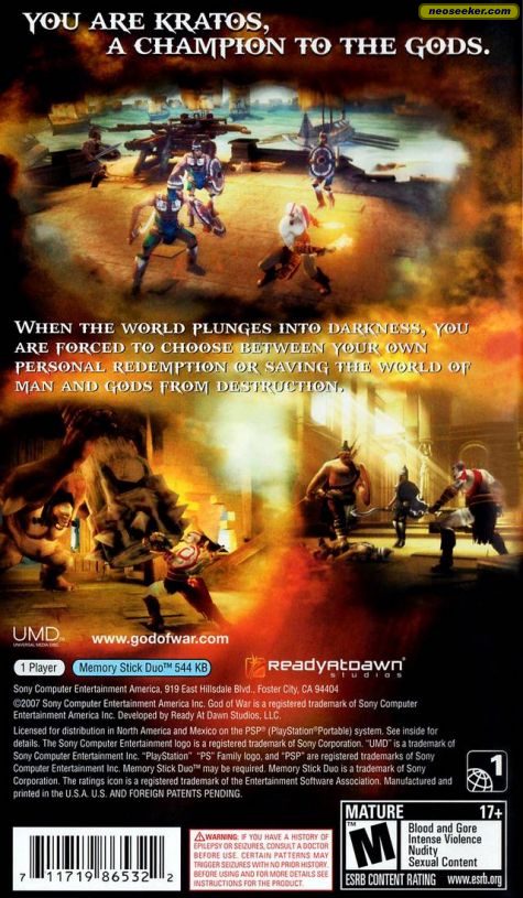 God Of War Chains Of Olympus Psp Back Cover