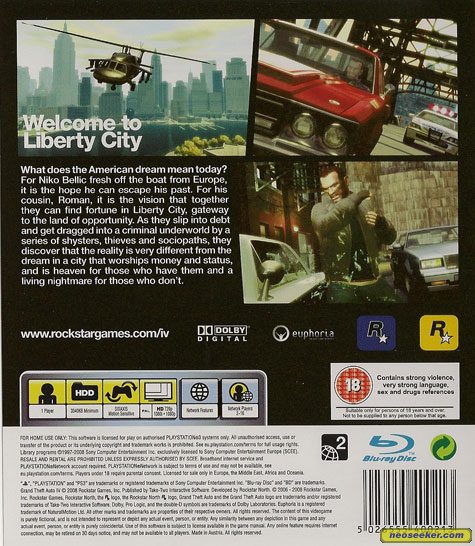 Grand Theft Auto IV PS3 Back cover