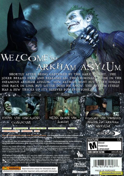 Batman: Arkham Asylum XBOX360 Back cover