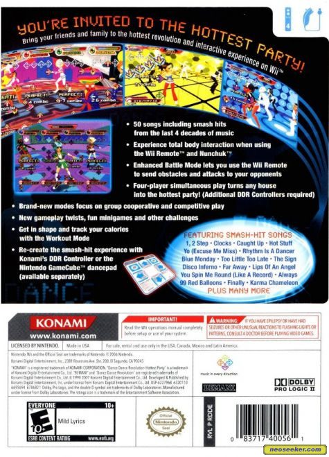 Dance Dance Revolution Hottest Party Wii Back Cover