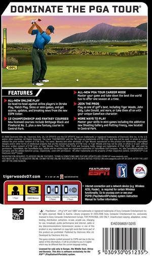 Tiger Woods PGA Tour 07 PSP Back cover