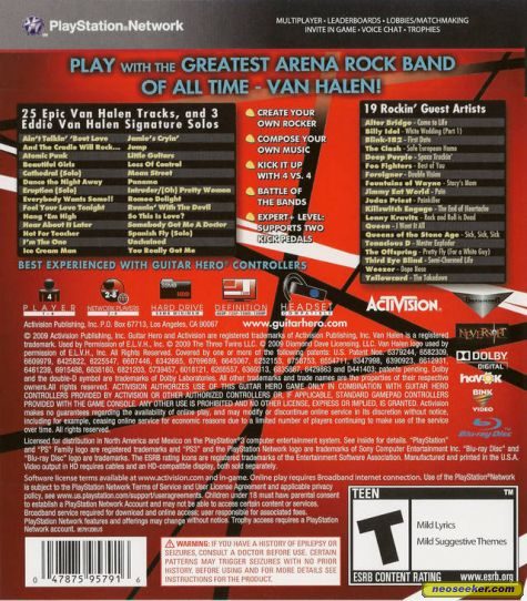 Guitar Hero Van Halen Ps3 Back Cover