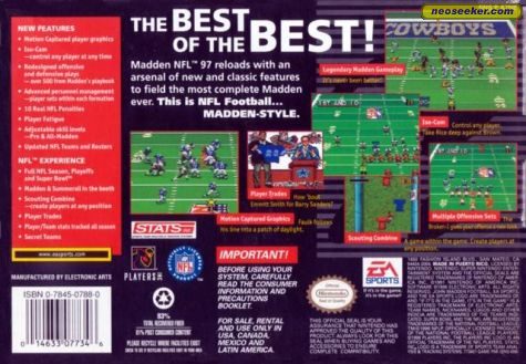 Madden NFL '97 SNES Back cover