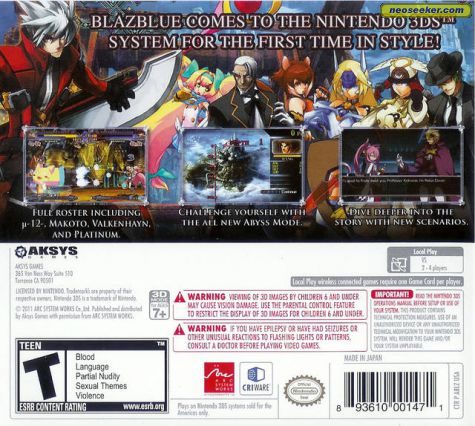 Blazblue Continuum Shift Ii 3ds Back Cover
