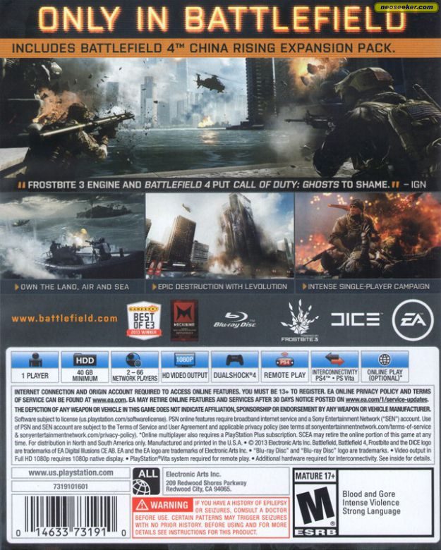 Battlefield 4 PS4 Back cover