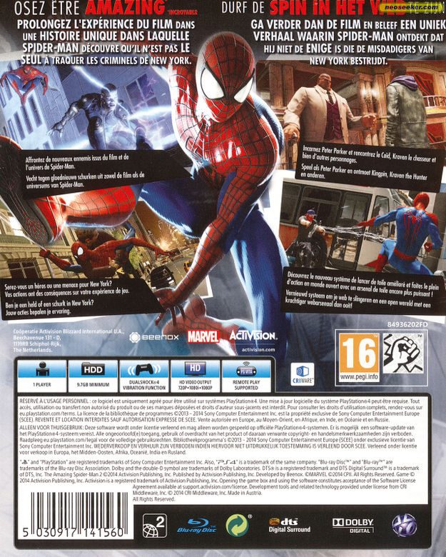 The Amazing Spider-Man 2 PS4 Back cover