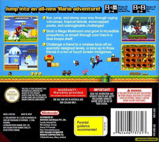 New Super Mario Bros Ds Back Cover