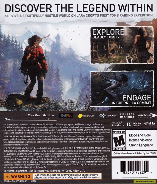 Rise Of The Tomb Raider Xboxone Back Cover