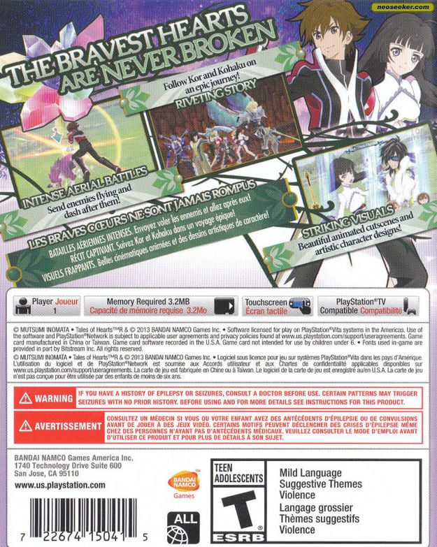 Tales Of Hearts R Vita Back Cover