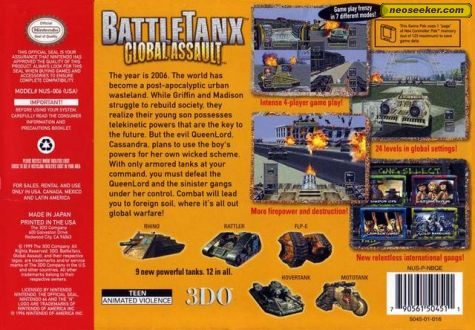 Battletanx Global Assault N64 Back Cover
