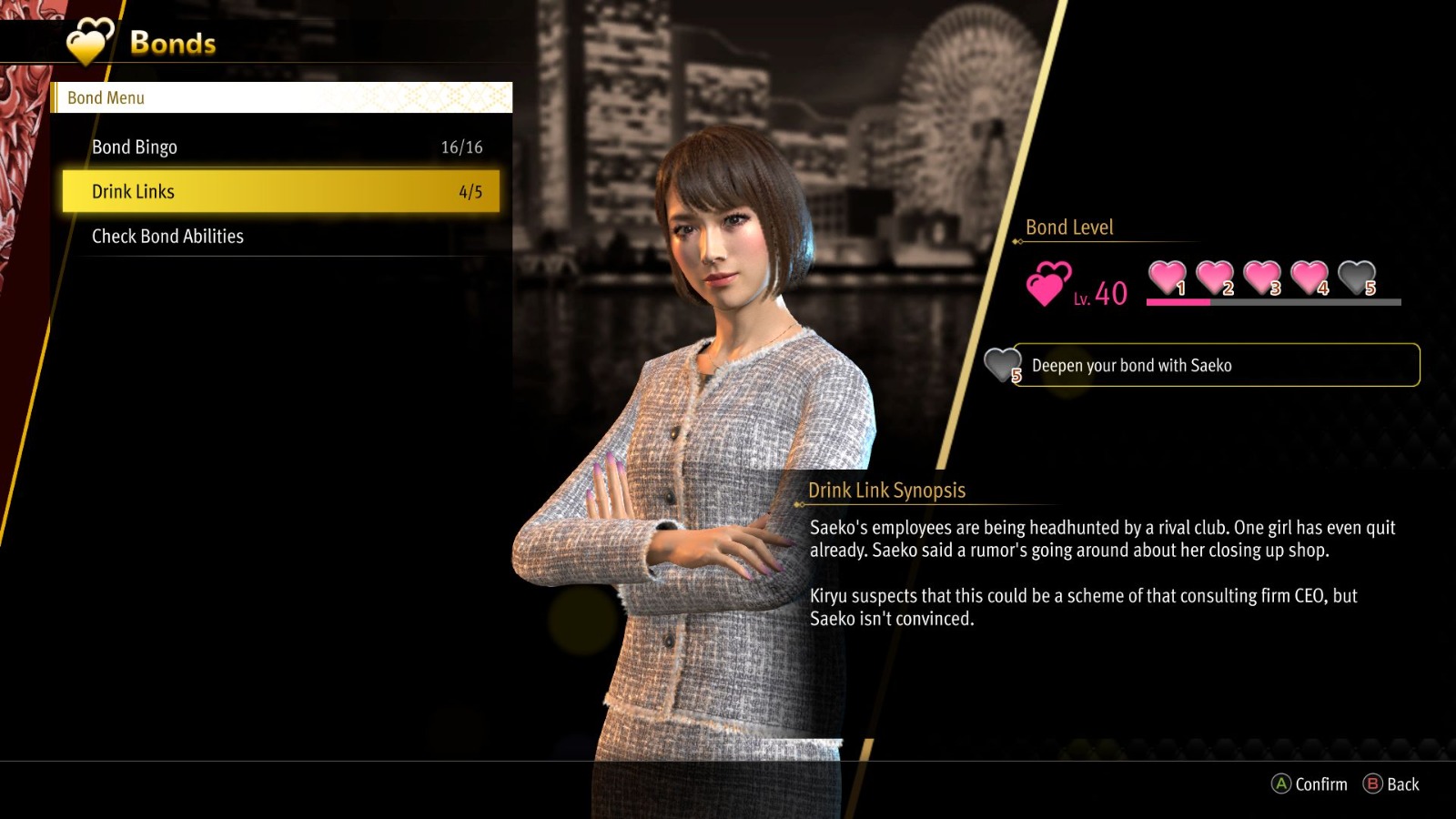 Drink Links Saeko Mukoda Like a Dragon Infinite Wealth Walkthrough Neoseeker