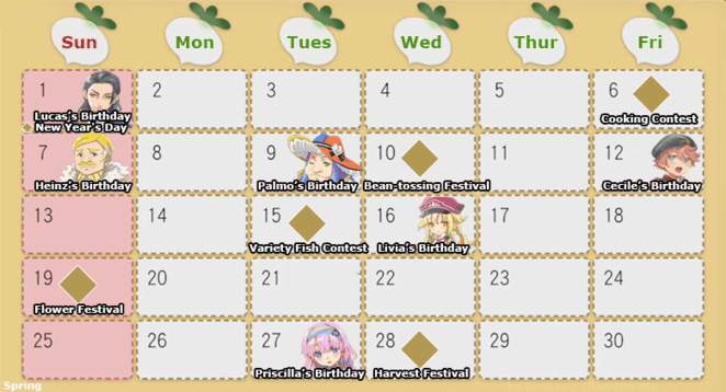 Spring Festivals and Events - Rune Factory 5 Walkthrough - Neoseeker