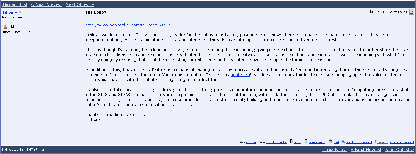 Moderator Request Sign An Effective Moderator Application from Dynamite - hosted by Neoseeker