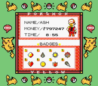 Get All 8 Badges gamesharkcodes for Pokemon Yellow: Special Pikachu Edition  on GB